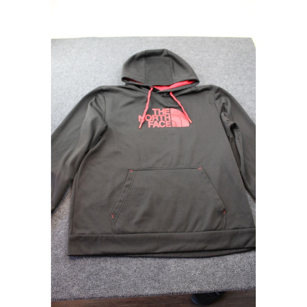 The North Face Mens XL Hoodie Black Red Logo Pullover Performance Sweatshirt